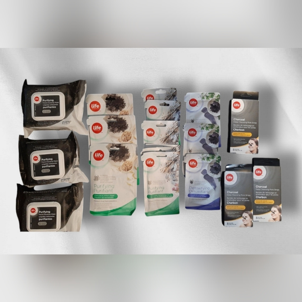 18pc. Set Life Brand Charcoal Skincare Collection~Wipes, Pore Strips and Masks